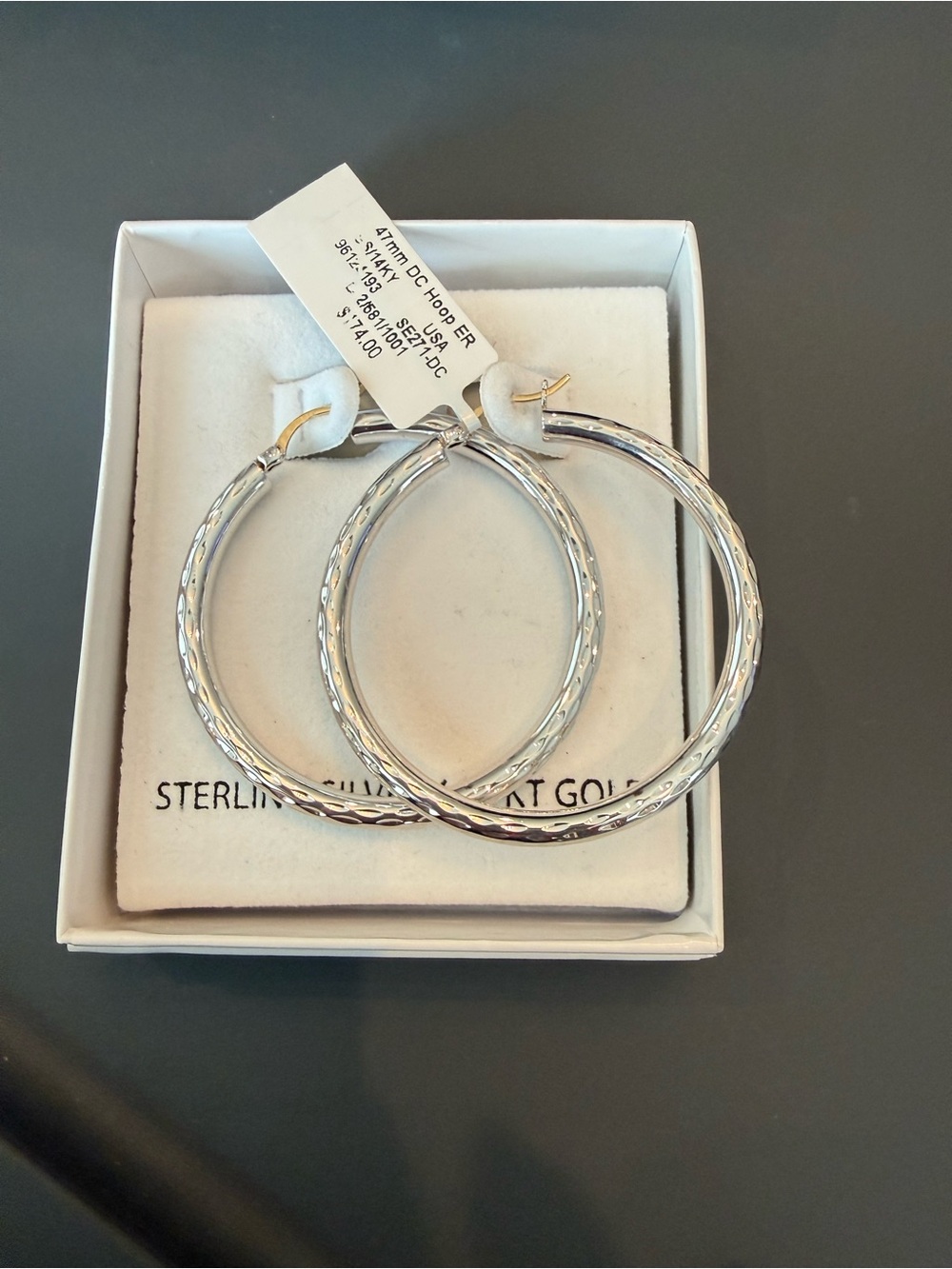 47mm Sterling Silver Twisted Hoop Earrings - Silver
